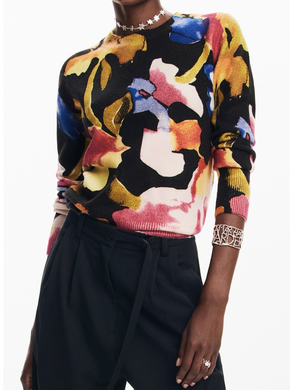 Desigual Abbotsford Floral Crewneck Sweater Sz M